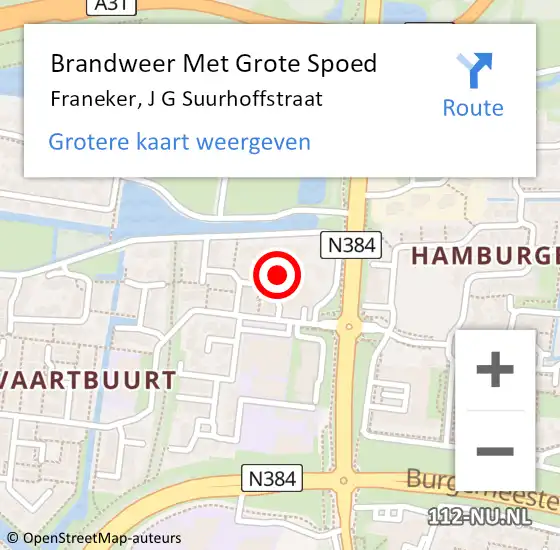 Locatie op kaart van de 112 melding: Brandweer Met Grote Spoed Naar Franeker, J G Suurhoffstraat op 27 oktober 2013 10:11