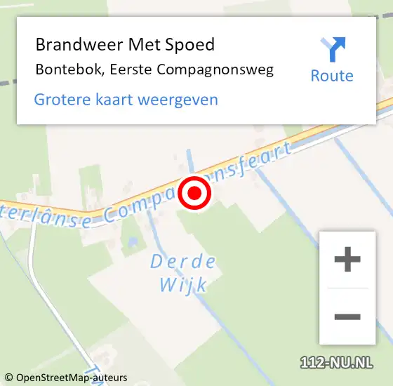 Locatie op kaart van de 112 melding: Brandweer Met Spoed Naar Bontebok, Eerste Compagnonsweg op 10 januari 2015 13:13