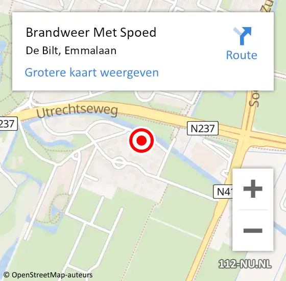 Locatie op kaart van de 112 melding: Brandweer Met Spoed Naar De Bilt, Emmalaan op 10 januari 2015 13:23