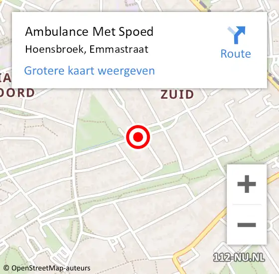 Locatie op kaart van de 112 melding: Ambulance Met Spoed Naar Hoensbroek, Emmastraat op 10 januari 2015 13:31