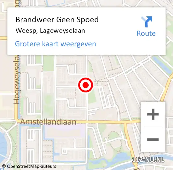 Locatie op kaart van de 112 melding: Brandweer Geen Spoed Naar Weesp, Lageweyselaan op 10 januari 2015 13:42