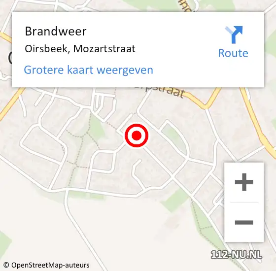 Locatie op kaart van de 112 melding: Brandweer Oirsbeek, Mozartstraat op 10 januari 2015 13:49