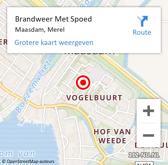 Locatie op kaart van de 112 melding: Brandweer Met Spoed Naar Maasdam, Merel op 10 januari 2015 13:54