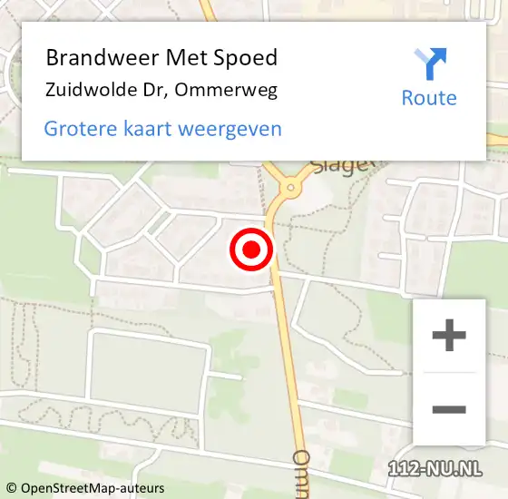 Locatie op kaart van de 112 melding: Brandweer Met Spoed Naar Zuidwolde Dr, Ommerweg op 10 januari 2015 14:08