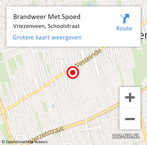 Locatie op kaart van de 112 melding: Brandweer Met Spoed Naar Vriezenveen, Schoolstraat op 10 januari 2015 14:10