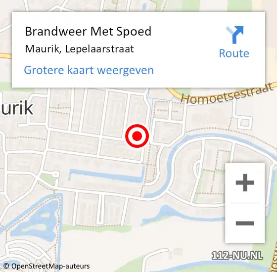 Locatie op kaart van de 112 melding: Brandweer Met Spoed Naar Maurik, Lepelaarstraat op 10 januari 2015 14:14