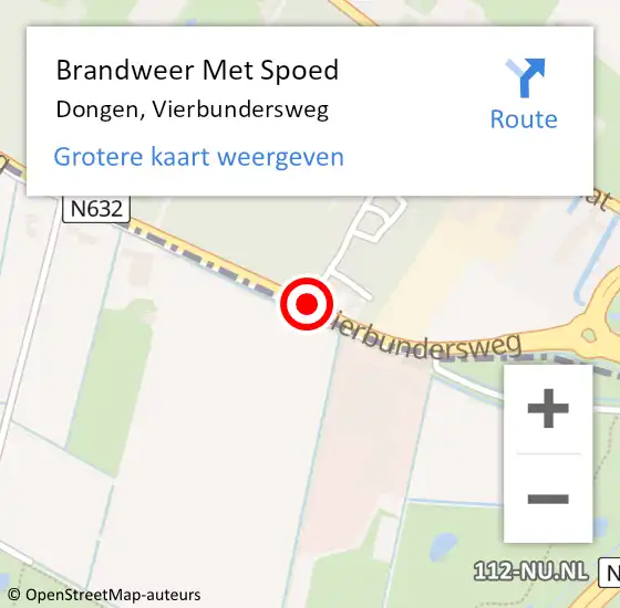 Locatie op kaart van de 112 melding: Brandweer Met Spoed Naar Dongen, Vierbundersweg op 10 januari 2015 14:31