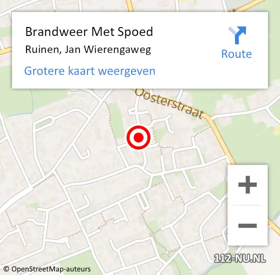 Locatie op kaart van de 112 melding: Brandweer Met Spoed Naar Ruinen, Jan Wierengaweg op 10 januari 2015 15:04