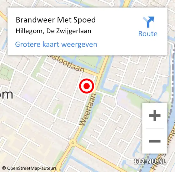 Locatie op kaart van de 112 melding: Brandweer Met Spoed Naar Hillegom, De Zwijgerlaan op 10 januari 2015 15:35