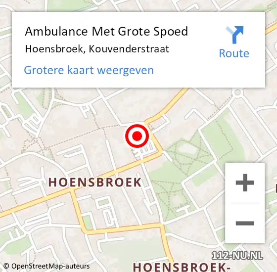 Locatie op kaart van de 112 melding: Ambulance Met Grote Spoed Naar Hoensbroek, Kouvenderstraat op 10 januari 2015 15:51