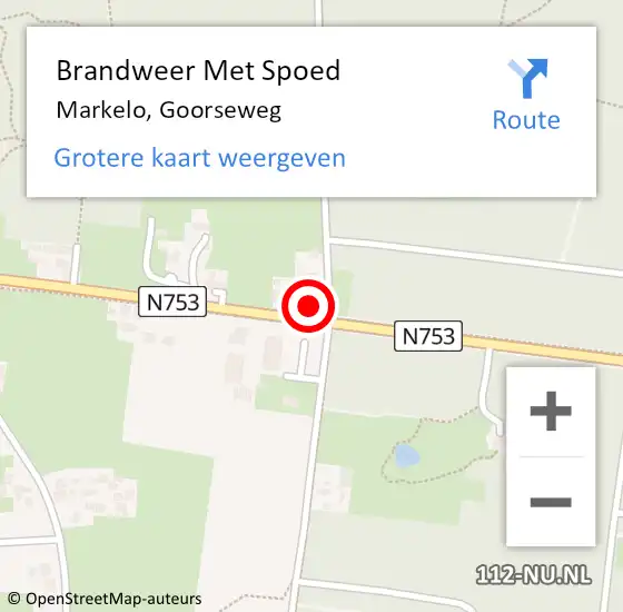 Locatie op kaart van de 112 melding: Brandweer Met Spoed Naar Markelo, Goorseweg op 10 januari 2015 15:56