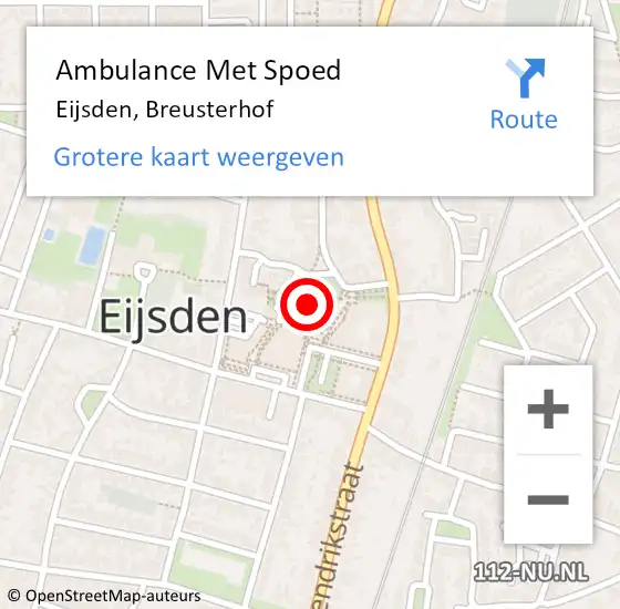 Locatie op kaart van de 112 melding: Ambulance Met Spoed Naar Eijsden, Breusterhof op 10 januari 2015 16:27