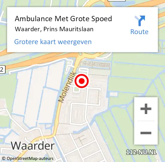 Locatie op kaart van de 112 melding: Ambulance Met Grote Spoed Naar Waarder, Prins Mauritslaan op 10 januari 2015 18:19