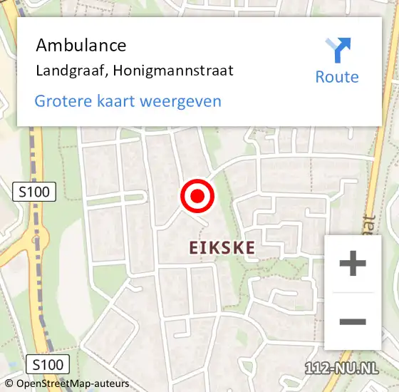 Locatie op kaart van de 112 melding: Ambulance Landgraaf, Honigmannstraat op 10 januari 2015 19:14