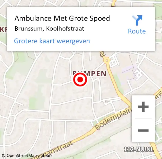 Locatie op kaart van de 112 melding: Ambulance Met Grote Spoed Naar Brunssum, Koolhofstraat op 10 januari 2015 19:30