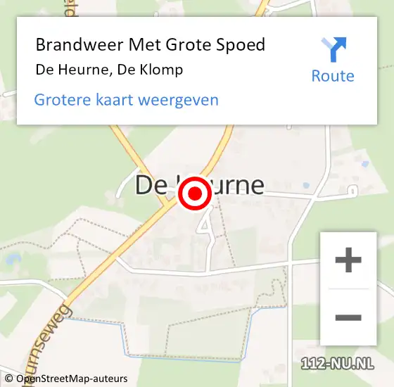 Locatie op kaart van de 112 melding: Brandweer Met Grote Spoed Naar De Heurne, De Klomp op 10 januari 2015 20:33