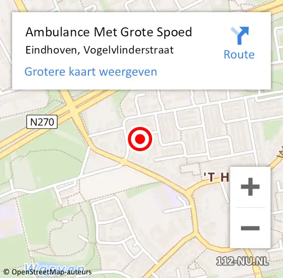 Locatie op kaart van de 112 melding: Ambulance Met Grote Spoed Naar Eindhoven, Vogelvlinderstraat op 10 januari 2015 20:35