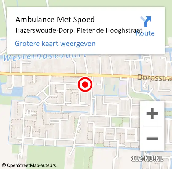 Locatie op kaart van de 112 melding: Ambulance Met Spoed Naar Hazerswoude-Dorp, Pieter de Hooghstraat op 10 januari 2015 20:44