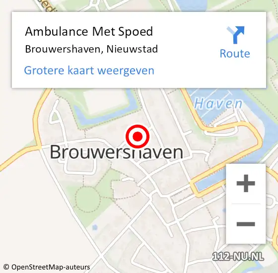 Locatie op kaart van de 112 melding: Ambulance Met Spoed Naar Brouwershaven, Nieuwstad op 10 januari 2015 23:55