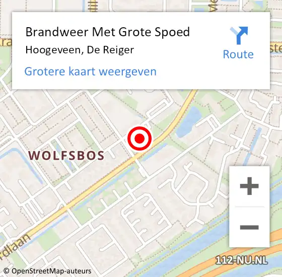 Locatie op kaart van de 112 melding: Brandweer Met Grote Spoed Naar Hoogeveen, De Reiger op 11 januari 2015 00:23