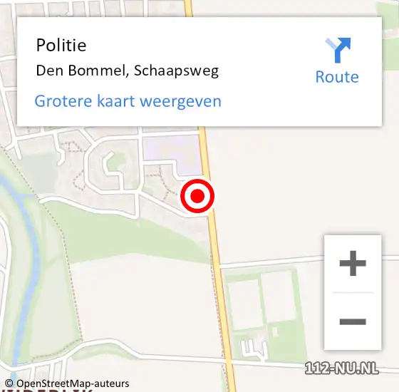 Locatie op kaart van de 112 melding: Politie Den Bommel, Schaapsweg op 11 januari 2015 00:40