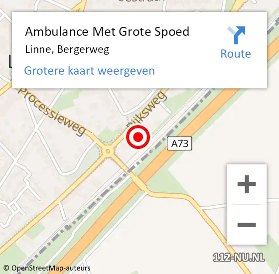 Locatie op kaart van de 112 melding: Ambulance Met Grote Spoed Naar Linne, Bergerweg op 11 januari 2015 01:12