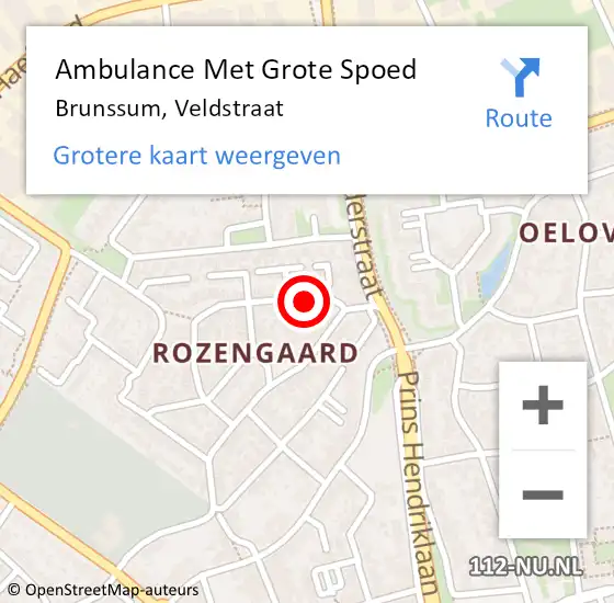 Locatie op kaart van de 112 melding: Ambulance Met Grote Spoed Naar Brunssum, Veldstraat op 11 januari 2015 02:26