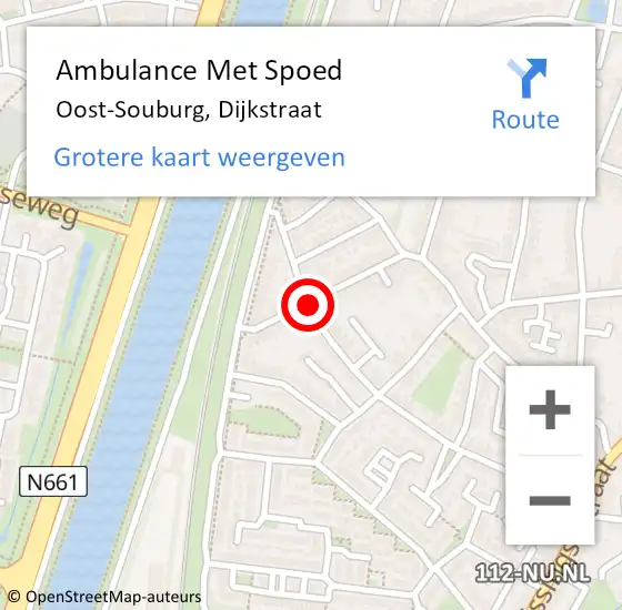 Locatie op kaart van de 112 melding: Ambulance Met Spoed Naar Oost-Souburg, Dijkstraat op 11 januari 2015 04:39