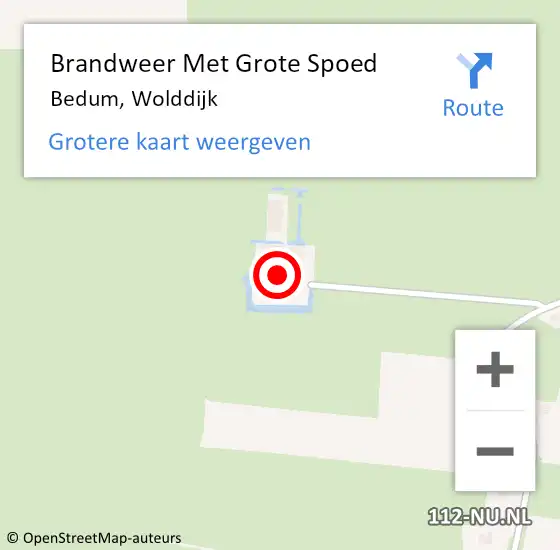 Locatie op kaart van de 112 melding: Brandweer Met Grote Spoed Naar Bedum, Wolddijk op 11 januari 2015 05:58