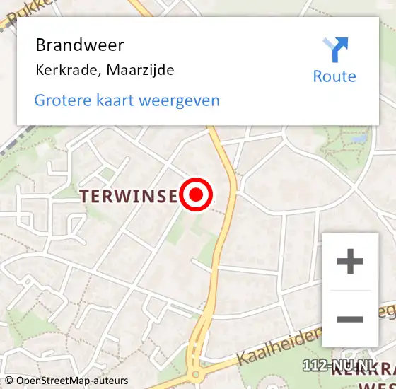 Locatie op kaart van de 112 melding: Brandweer Kerkrade, Maarzijde op 11 januari 2015 08:32