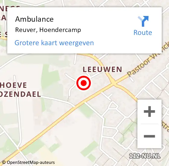 Locatie op kaart van de 112 melding: Ambulance Reuver, Hoendercamp op 11 januari 2015 09:14