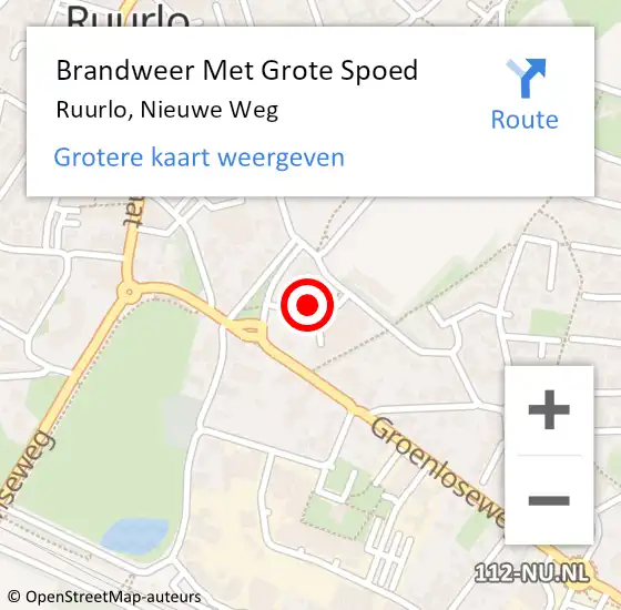 Locatie op kaart van de 112 melding: Brandweer Met Grote Spoed Naar Ruurlo, Nieuwe Weg op 27 oktober 2013 11:38