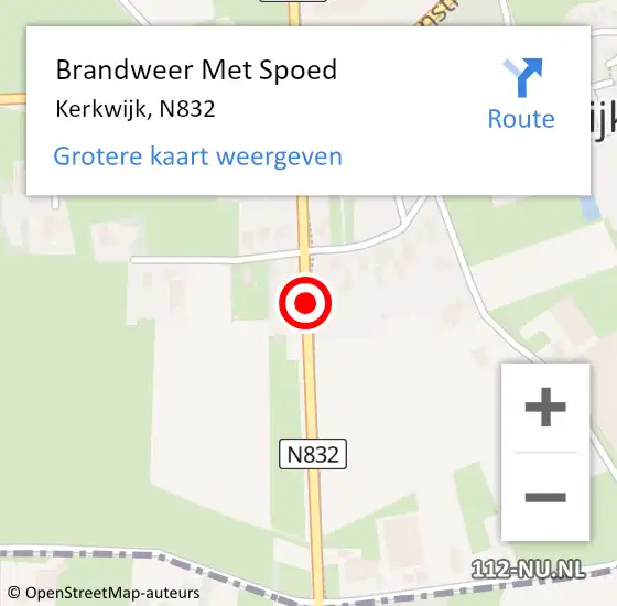 Locatie op kaart van de 112 melding: Brandweer Met Spoed Naar Kerkwijk, N832 op 27 oktober 2013 11:44