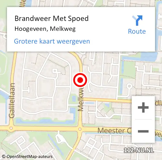 Locatie op kaart van de 112 melding: Brandweer Met Spoed Naar Hoogeveen, Melkweg op 11 januari 2015 11:18