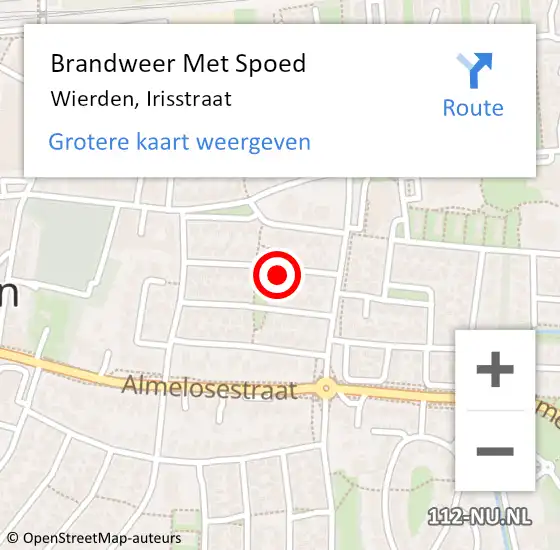 Locatie op kaart van de 112 melding: Brandweer Met Spoed Naar Wierden, Irisstraat op 11 januari 2015 11:33