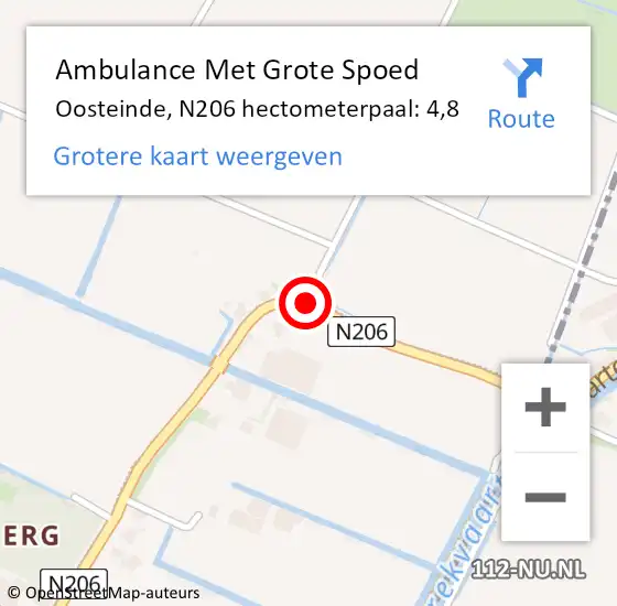 Locatie op kaart van de 112 melding: Ambulance Met Grote Spoed Naar Oosteinde, N206 hectometerpaal: 4,8 op 11 januari 2015 12:37