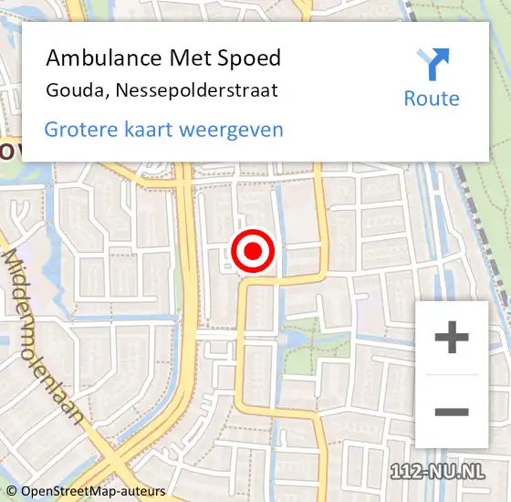 Locatie op kaart van de 112 melding: Ambulance Met Spoed Naar Gouda, Nessepolderstraat op 11 januari 2015 13:37