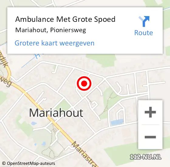 Locatie op kaart van de 112 melding: Ambulance Met Grote Spoed Naar Mariahout, Pioniersweg op 27 oktober 2013 11:52