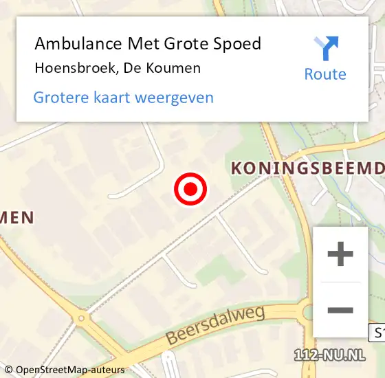 Locatie op kaart van de 112 melding: Ambulance Met Grote Spoed Naar Hoensbroek, De Koumen op 11 januari 2015 14:04