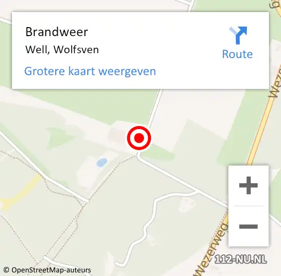 Locatie op kaart van de 112 melding: Brandweer Well, Wolfsven op 11 januari 2015 15:02