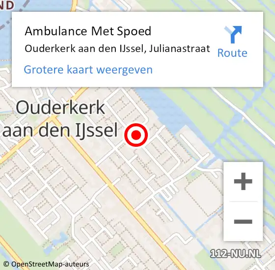 Locatie op kaart van de 112 melding: Ambulance Met Spoed Naar Ouderkerk aan den IJssel, Julianastraat op 11 januari 2015 15:44