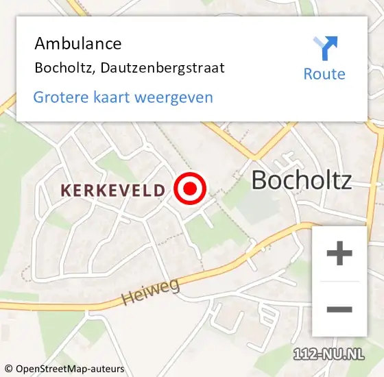 Locatie op kaart van de 112 melding: Ambulance Bocholtz, Dautzenbergstraat op 11 januari 2015 15:44