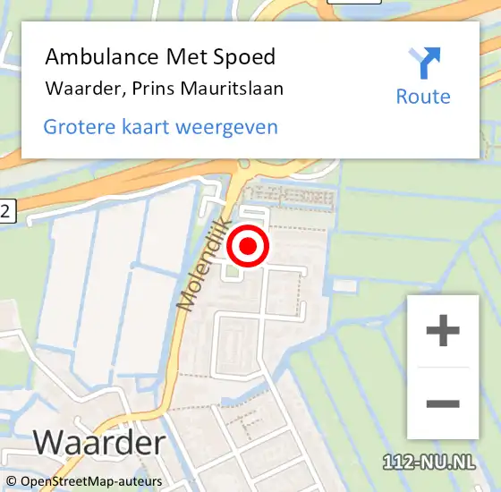 Locatie op kaart van de 112 melding: Ambulance Met Spoed Naar Waarder, Prins Mauritslaan op 11 januari 2015 16:32