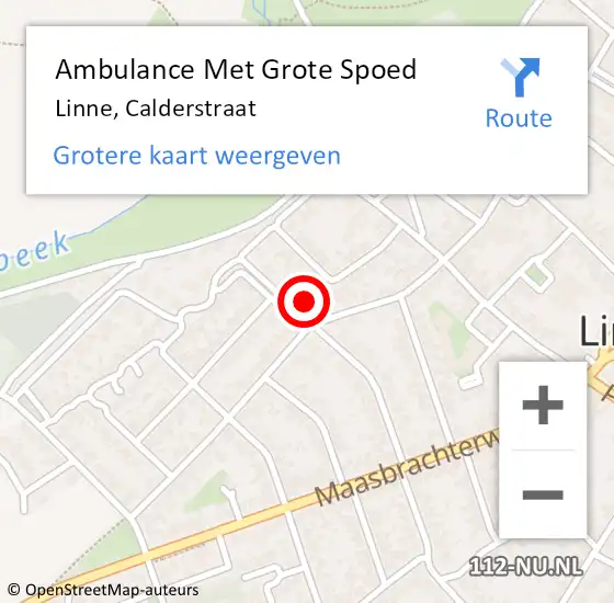 Locatie op kaart van de 112 melding: Ambulance Met Grote Spoed Naar Linne, Calderstraat op 11 januari 2015 17:18