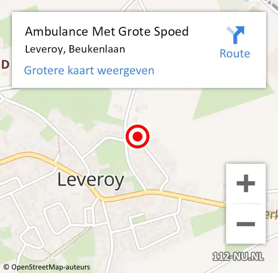 Locatie op kaart van de 112 melding: Ambulance Met Grote Spoed Naar Leveroy, Beukenlaan op 11 januari 2015 21:11