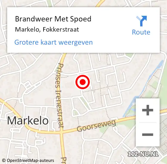 Locatie op kaart van de 112 melding: Brandweer Met Spoed Naar Markelo, Fokkerstraat op 11 januari 2015 21:31