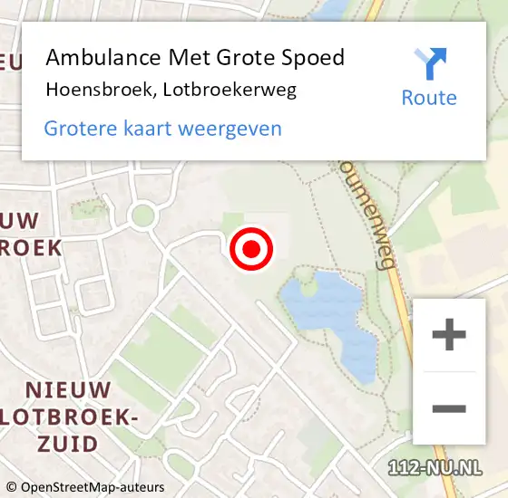 Locatie op kaart van de 112 melding: Ambulance Met Grote Spoed Naar Hoensbroek, Lotbroekerweg op 11 januari 2015 21:31