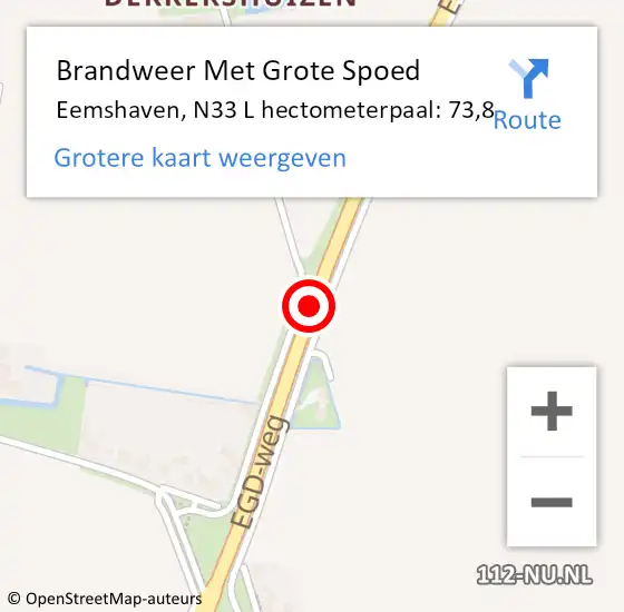 Locatie op kaart van de 112 melding: Brandweer Met Grote Spoed Naar Eemshaven, N33 L hectometerpaal: 73,8 op 11 januari 2015 21:57