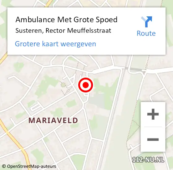 Locatie op kaart van de 112 melding: Ambulance Met Grote Spoed Naar Susteren, Rector Meuffelsstraat op 11 januari 2015 21:59