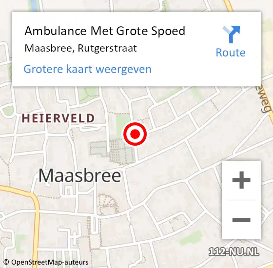 Locatie op kaart van de 112 melding: Ambulance Met Grote Spoed Naar Maasbree, Rutgerstraat op 11 januari 2015 22:39